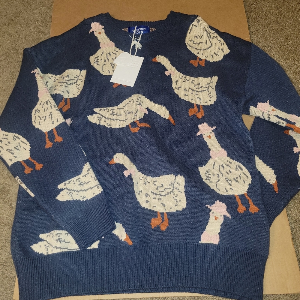 Aelfric Eden Goose Printed Sweater Crewneck Pullover Sweater Long Sleeve Casual